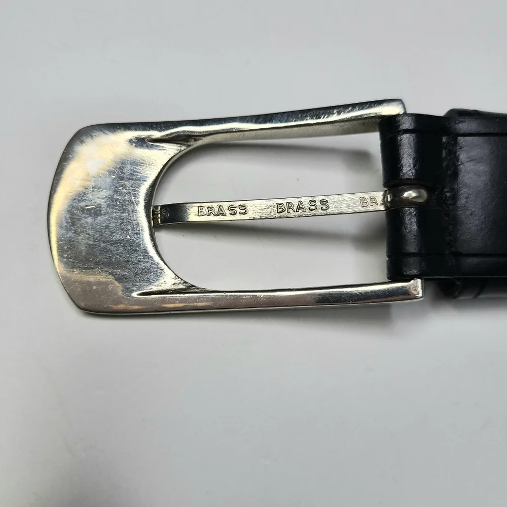 Claudia Barnes Black Genuine Leather Brass Buckle Minimal Belt